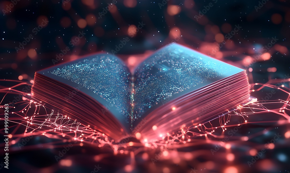 Poster Machine Learning Visualized as Digital Book with Holographic Pages and Data Nodes