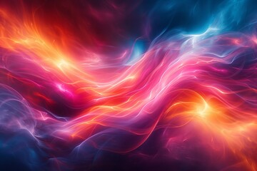 Obraz premium Vibrant abstract background featuring chaotic lines and geometric shapes with neon light effects