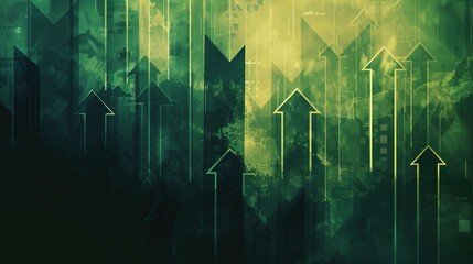 Abstract Green Background with Multiple Upward Arrows