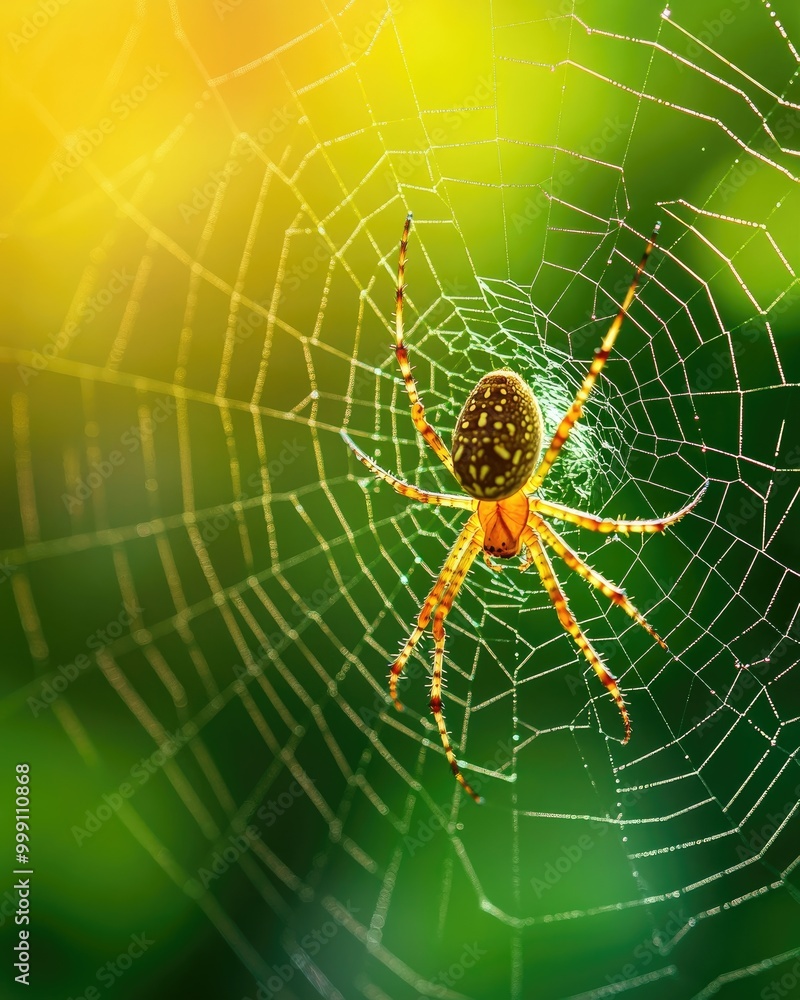 Poster spider on web with green background for design concepts