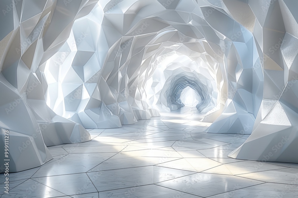 Poster abstract geometric tunnel with volumetric cubes on light background for business design use