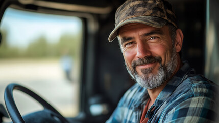 Portrait of a Truck Driver in His Truck