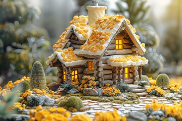Fototapeta premium Charming Miniature Log Cabin