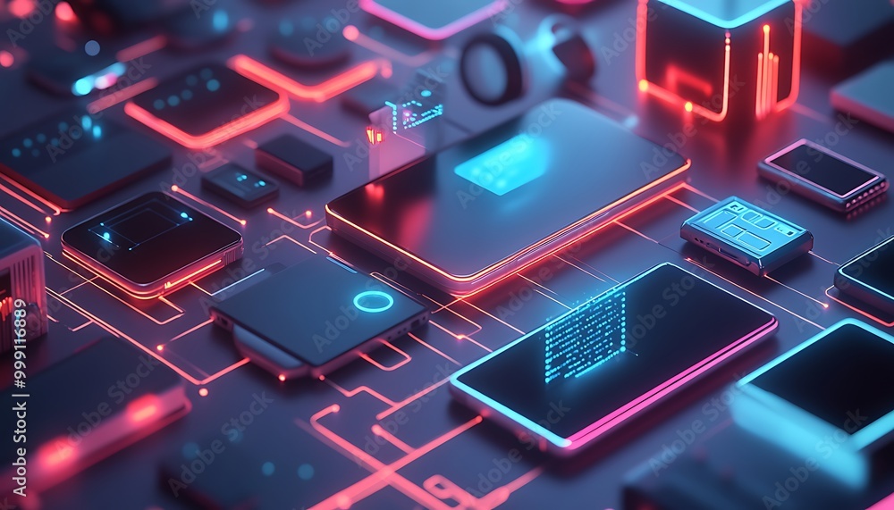 Aufkleber Detailed IoT Concept with Smart Devices Connected by Glowing Data Streams Forming Digital Ecosystem