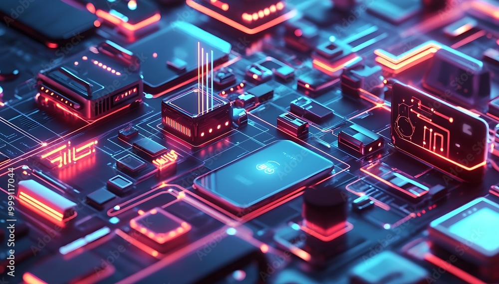 Fototapete detailed iot concept with smart devices connected by glowing data streams forming digital ecosystem