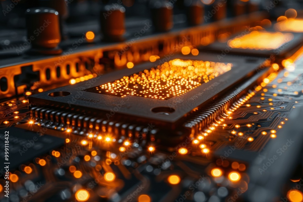 Poster illuminated printed circuit board electronic component production and soldering for computers