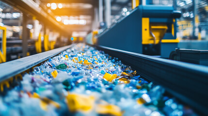 Zbliżenie na nowoczesną maszynę recyklingową, która sprawnie sortuje plastikowe odpady. 