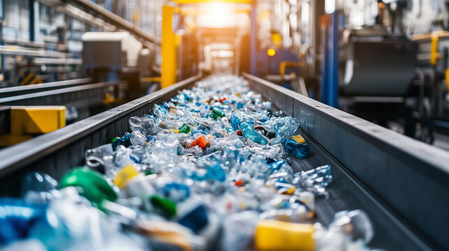 Zbliżenie na nowoczesną maszynę recyklingową, kt&oacute;ra sprawnie sortuje plastikowe odpady. 