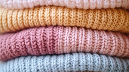 Knitted fabric in soft pastel colors. This image can be used for projects related to fashion, clothing, or textiles.