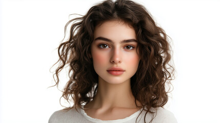 Naklejka premium Młoda kobieta z długimi, falującymi włosami, które swobodnie opadają na ramiona. 