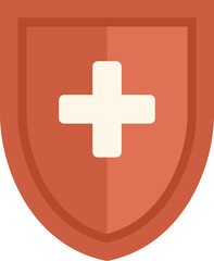 Red shield is protecting with a white cross healthcare symbol, as in medical insurance