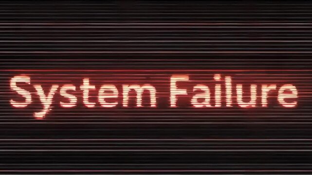 A red digital display with the words "System Failure" in glitchy font, suggesting a technical problem.