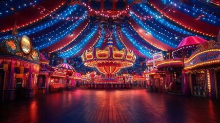 Fototapeta premium Brightly decorated carnival tent featuring a round arena for amusement shows