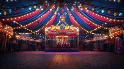 Fototapeta premium Captivating Nighttime Circus Tent Drenched in Colorful Lights