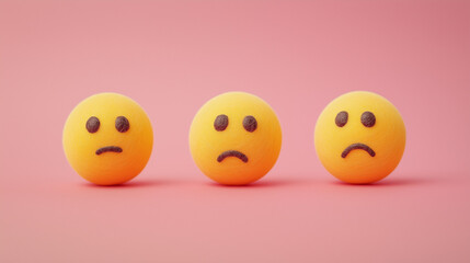 emotional, mood, pondering concept: three yellow balls with thoughtful expressions