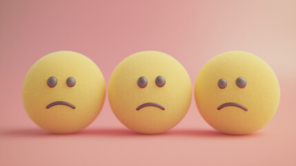 emotional, mood, pondering concept: three yellow balls with thoughtful expressions
