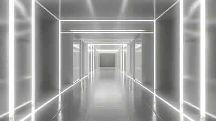 Obraz premium A Modern, White, Minimalist Corridor Illuminated by Neon Lights