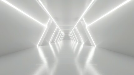 White Futuristic Corridor with Bright Neon Lights