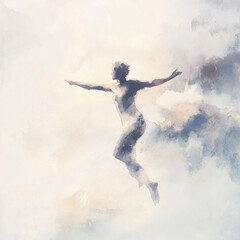 Abstract illustration of Woman dancing in pastel colors.