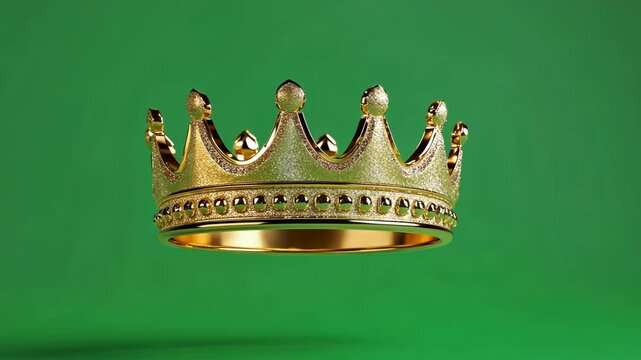 Golden crown floating on a green screen background, perfect for compositing into your projects. This image evokes royalty, power, and success