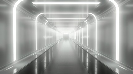 White, Futuristic Corridor with Bright Lighting