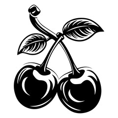 Cherry png flat old school illustration, transparent background.