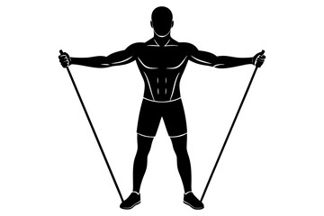 Man in Gym Clothes Using Resistance Bands Silhouette Vector