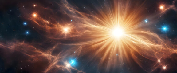 Fototapeta premium Cosmic Nebula with Bright Star and Glowing Gas