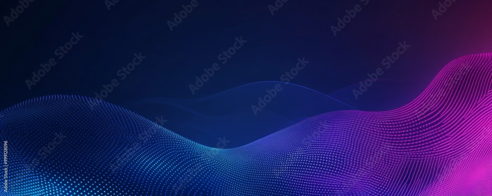 Poster abstract blue and pink gradient background with a wavy pattern of dots and lines, ideal for technolo