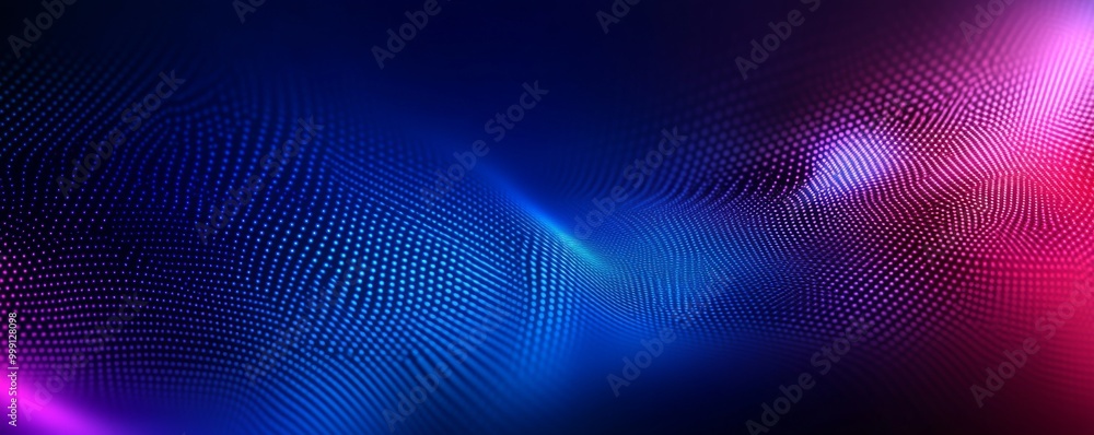 Poster abstract blue and pink gradient background with a wavy pattern of dots and lines, ideal for technolo
