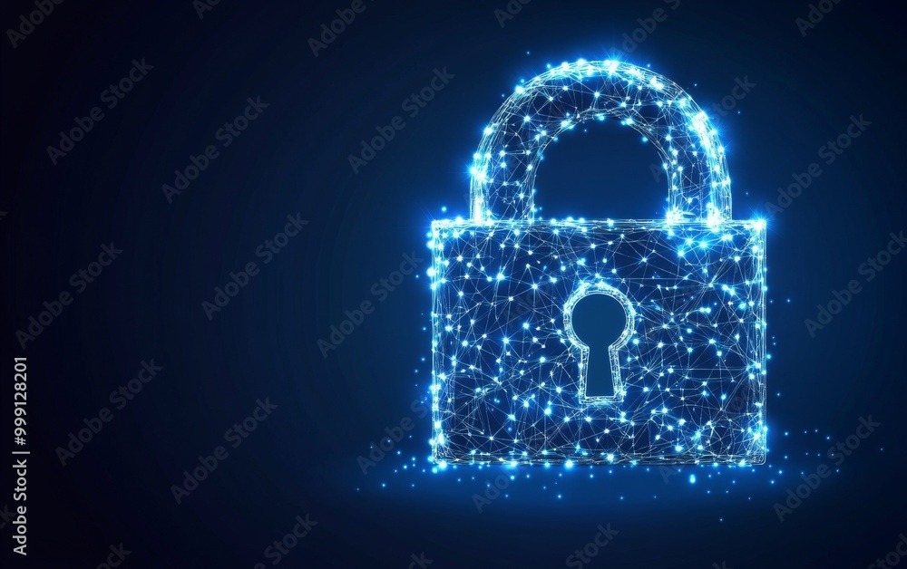 Aufkleber cybersecurity concept symbol made of glowing dots on a blue background, featuring a polygonal line g