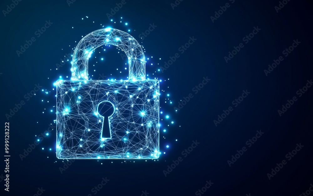 Aufkleber cybersecurity concept symbol made of glowing dots on a blue background, featuring a polygonal line g