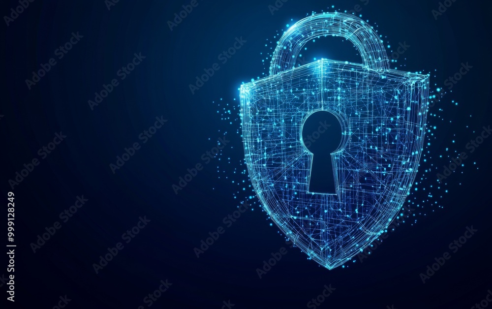 Aufkleber cybersecurity concept symbol made of glowing dots on a blue background, featuring a polygonal line g