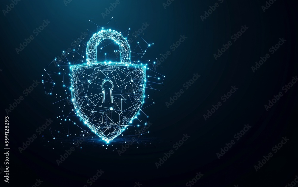 Aufkleber cybersecurity concept symbol made of glowing dots on a blue background, featuring a polygonal line g