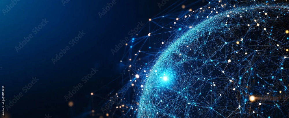 Aufkleber abstract digital planet earth with glowing network connections and data lines on a dark blue backgro