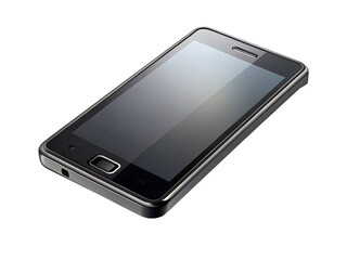 A black smartphone with a blank screen is shown isolated on a white background
