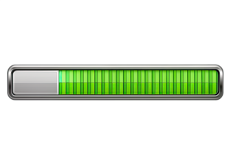 A metallic, green progress bar, nearly complete, is isolated on a white background