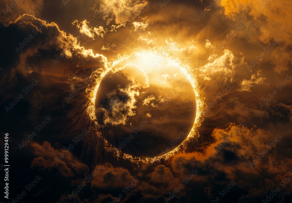Canvas Prints a large circle of clouds with a bright sun in the middle. ai.