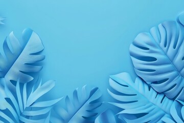 Elegant blue background with tropical leaves creating a modern design for social media and digital marketing. Perfect for banners, cover photos, or presentations on Instagram and YouTube.