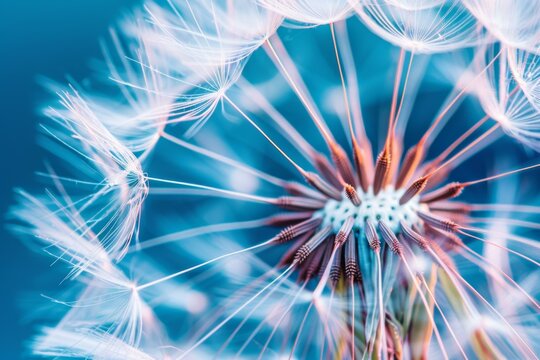 A close up of a dandelion with many seeds inside. AI.
