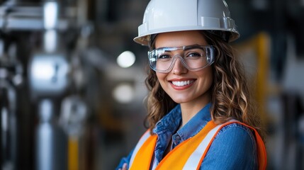 Smiling Woman Engineer in Safety Equipment