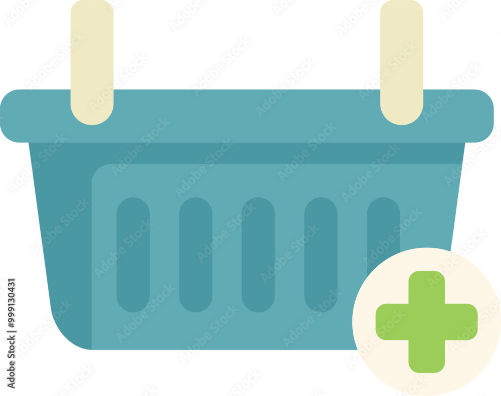Poster this vector illustration shows a shopping basket with a plus sign, representing the action of adding