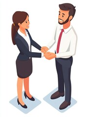 Fototapeta premium Smiling young manager in a handshake with new hire flat design top view recruitment theme animation vivid