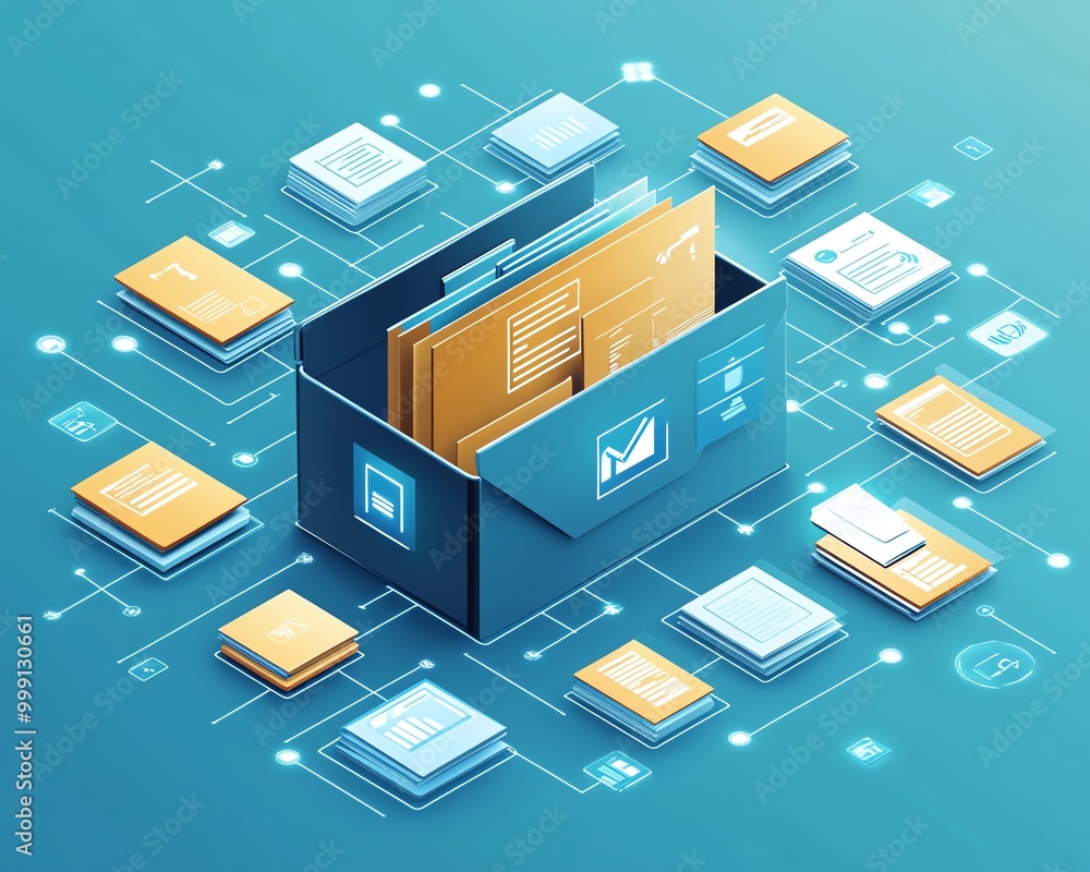 Poster document management concept, file access, document sharing, documentation database and managing files online document