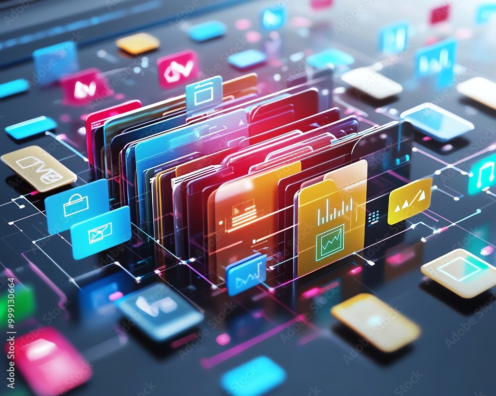 Poster document management concept, file access, document sharing, documentation database and managing files online document