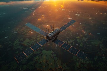Naklejka premium Geodetic satellite capturing earth s topography for mapping and cadastral applications