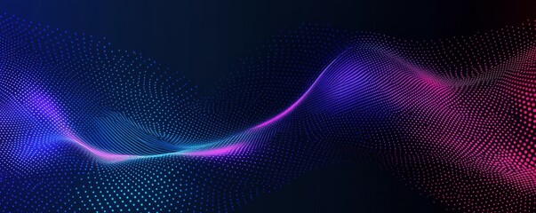Obraz premium Abstract blue and pink gradient background with wave of dots, ideal for technology and digital marketing concepts.