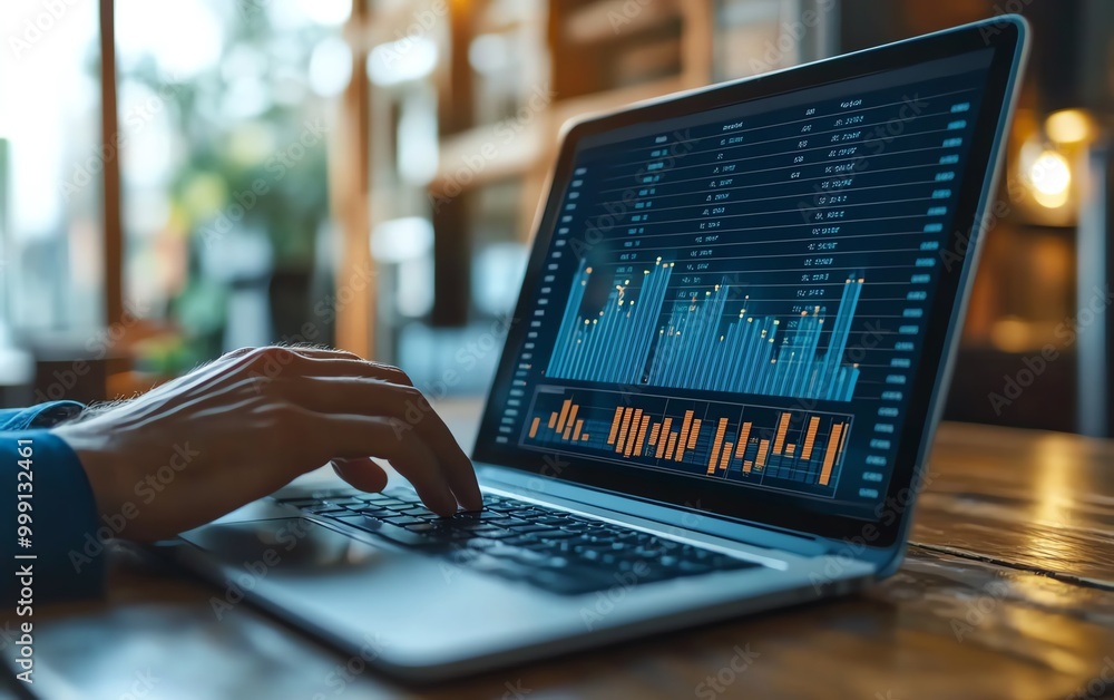 Aufkleber Analytics business concept Analyst use laptop analyzing sales data and financial growth graph chart report database
