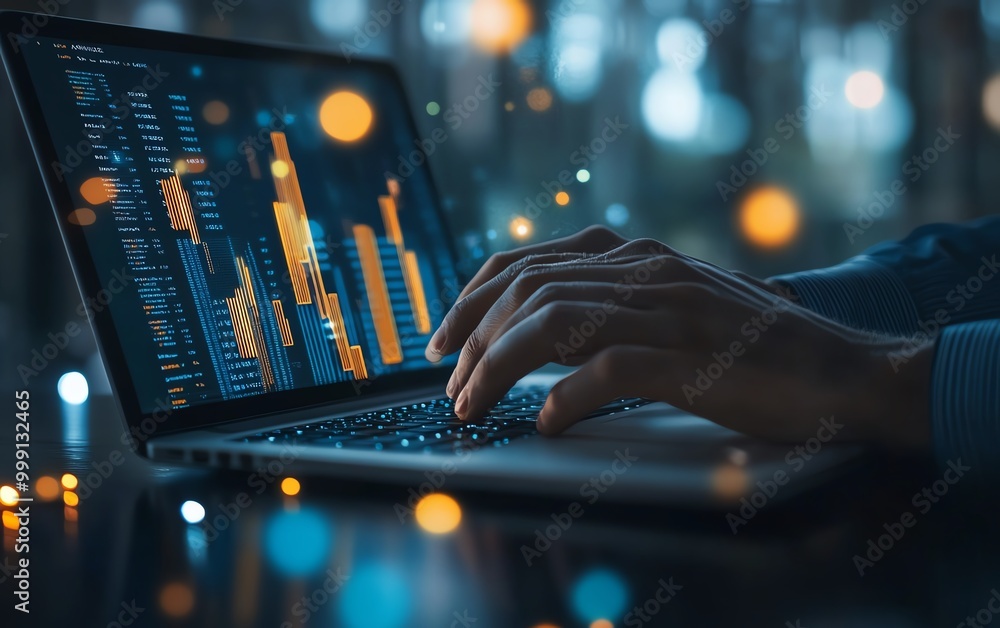 Leinwandbilder Analytics business concept Analyst use laptop analyzing sales data and financial growth graph chart report database