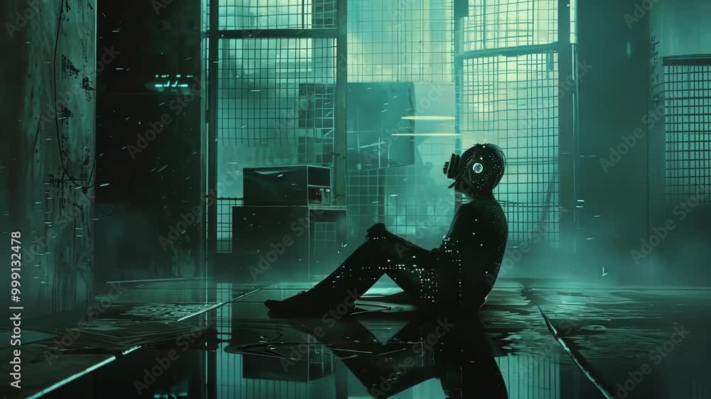 Poster Scientist is using a brain computer interface in a futuristic laboratory, experiencing the potential of neurotechnology for cognitive enhancement